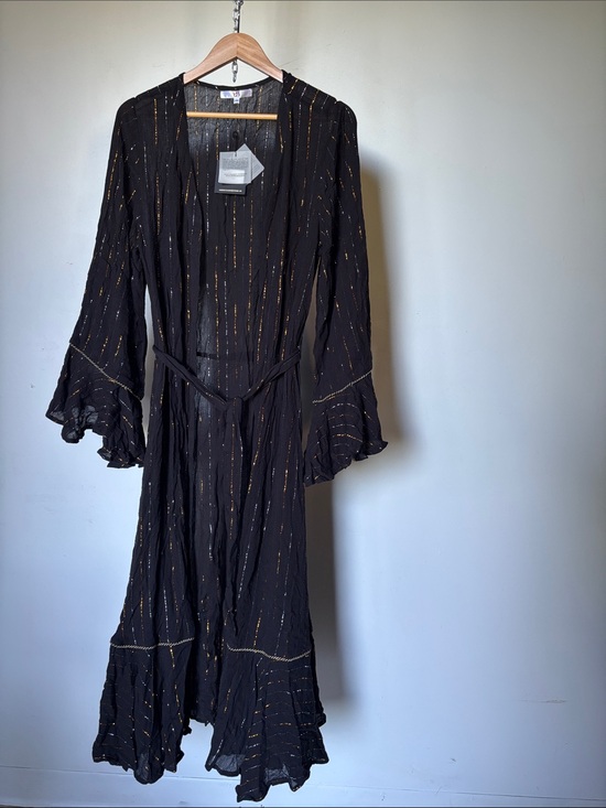America & Beyond Sweaters - America & Beyond Dark Angel Black Kimono Silver Gold Lurex Stripe